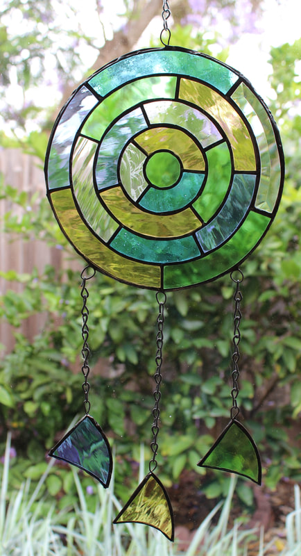 Labyrinth with dangles, freeform stained glass 