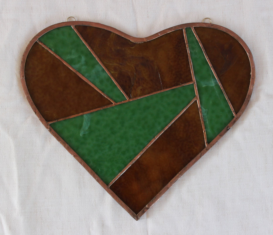 Brown and green heart, stained glass 
