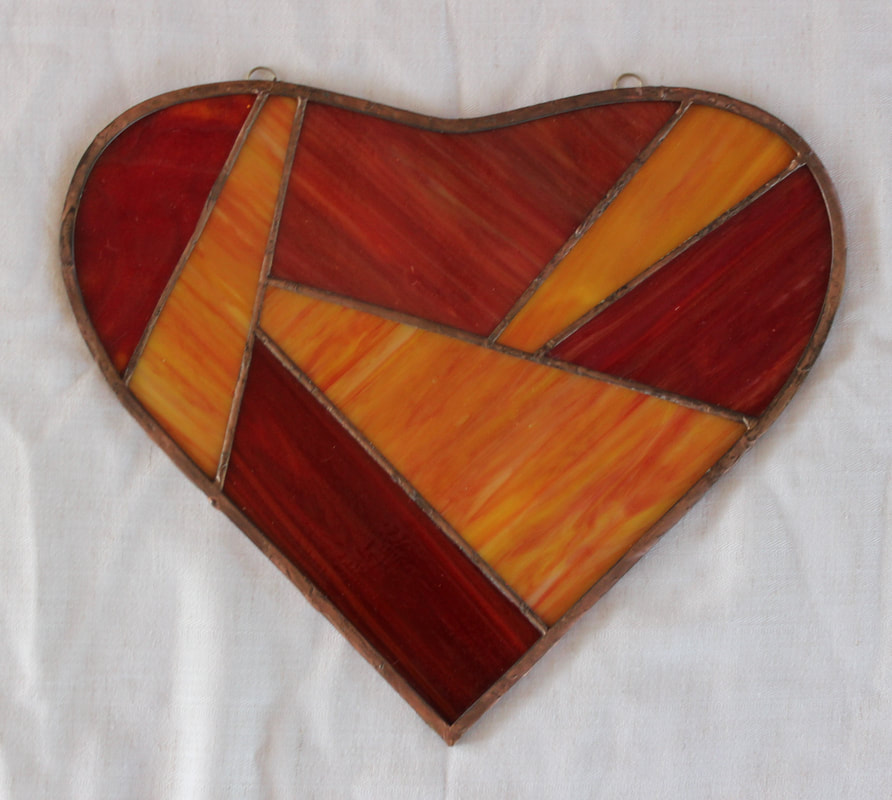 Red and orange heart, stained glass 