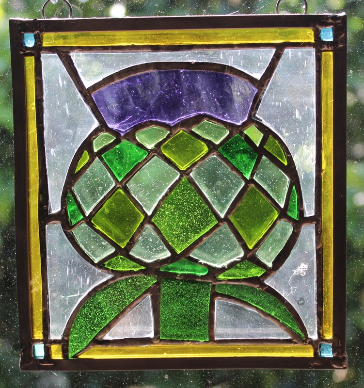 Blooming artichoke, stained-glass panel 