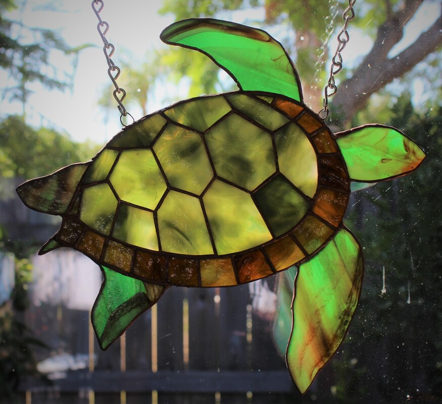 Sea turtle, freeform stained glass 